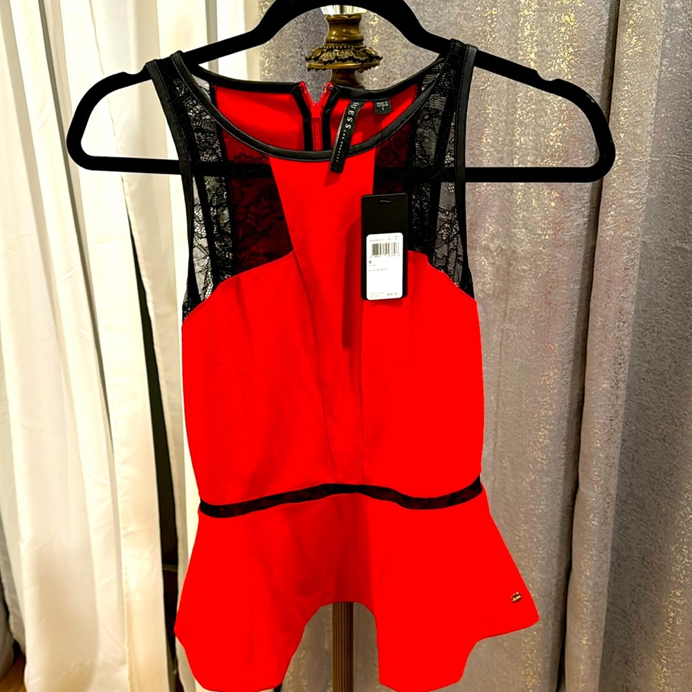 Guess brand new with tags- hot red top. Never been worn. Size small